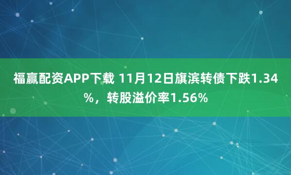 福赢配资APP下载 11月12日旗滨转债下跌1.34%，转股溢价率1.56%